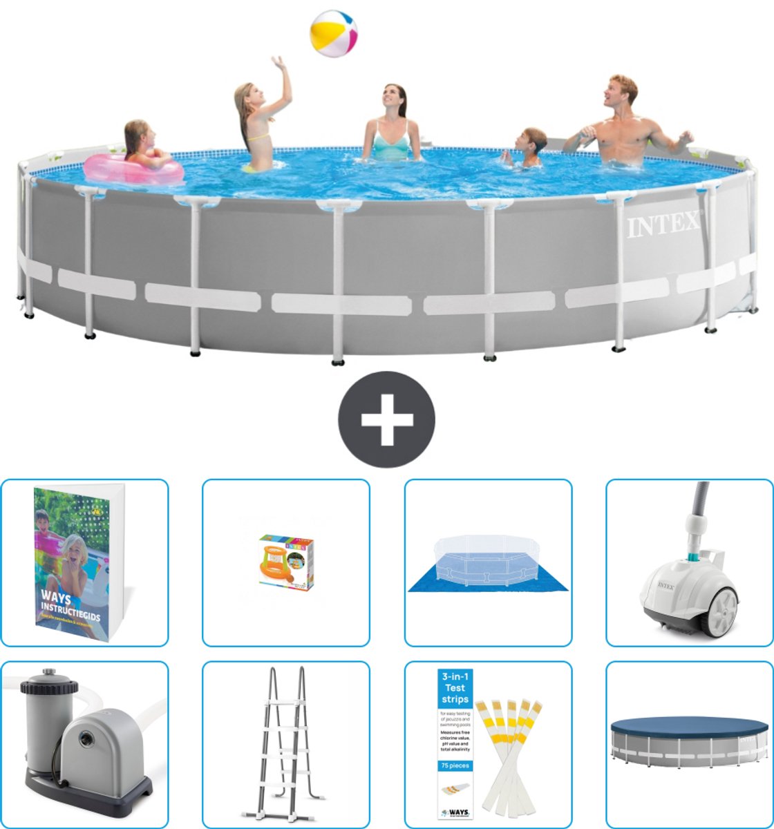 Intex Rond Prism Frame Zwembad - 548 x 122 cm - Grijs - Inclusief Pomp - Ladder - Grondzeil - Afdekzeil - Speelgoed - Stofzuiger - 9-delig