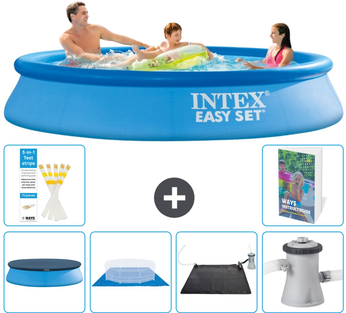 Intex Rond Opblaasbaar Easy Set Zwembad - 305 x 61 cm - Blauw - Inclusief Afdekzeil - Grondzeil - Solar Mat - Zwembadfilterpomp - 7-delig
