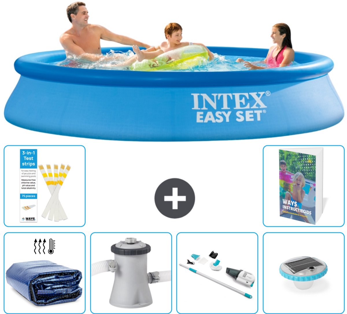 Intex Rond Opblaasbaar Easy Set Zwembad - 305 x 61 cm - Blauw - Inclusief Solarzeil - Zwembadfilterpomp - Stofzuiger - Verlichting - 7-delig