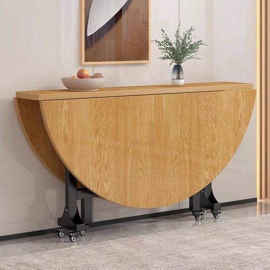 Opvouwbare Eettafel - Ronde Tafel Roltafel - Ruimte Besparen - Versterkte Stalen Standaard - 100 cm Diameter - Wit — afbeelding 2