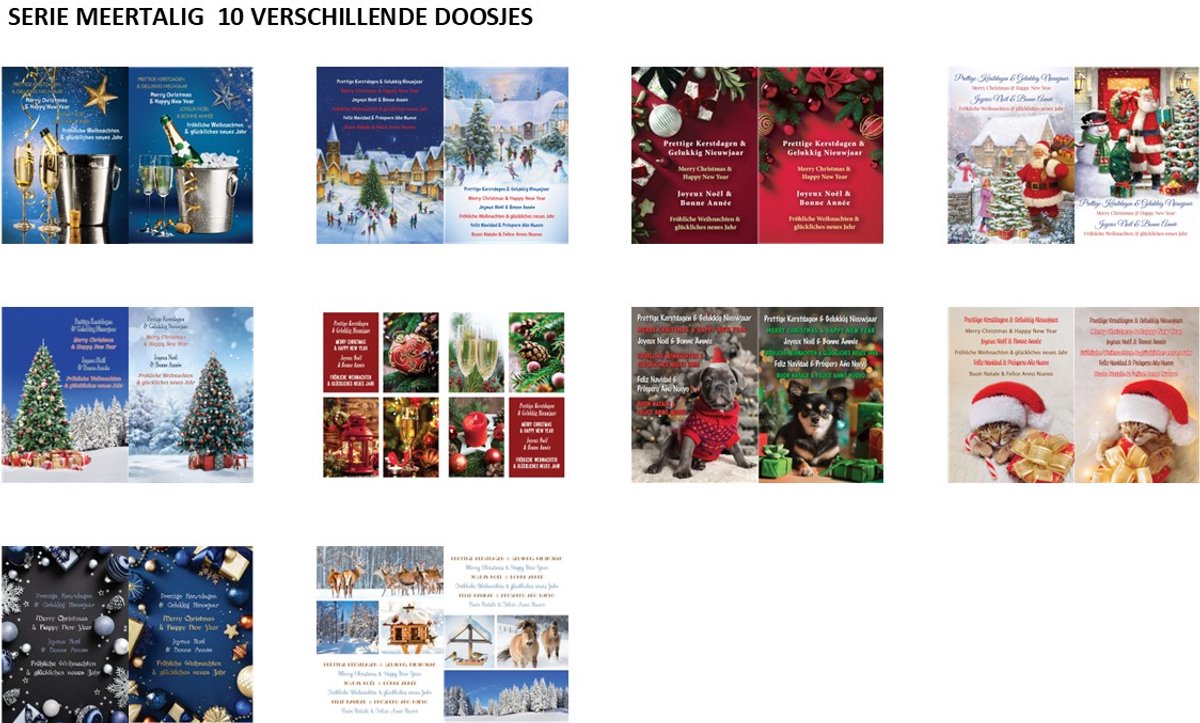 Kerstaanbieding: 60 kerstdoosjes budget met 10 kaarten en enveloppen Meertalig