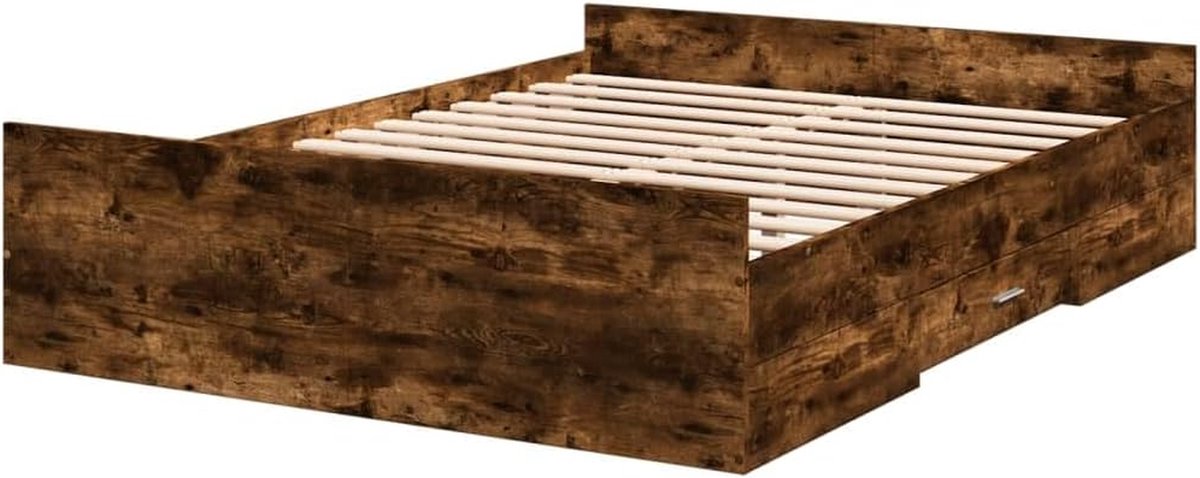 Bedframe met lades - Tweepersoonsbed ombouw - Slaapkamer organiseren - Houten constructie - 140x190 cm - Gerookt eiken