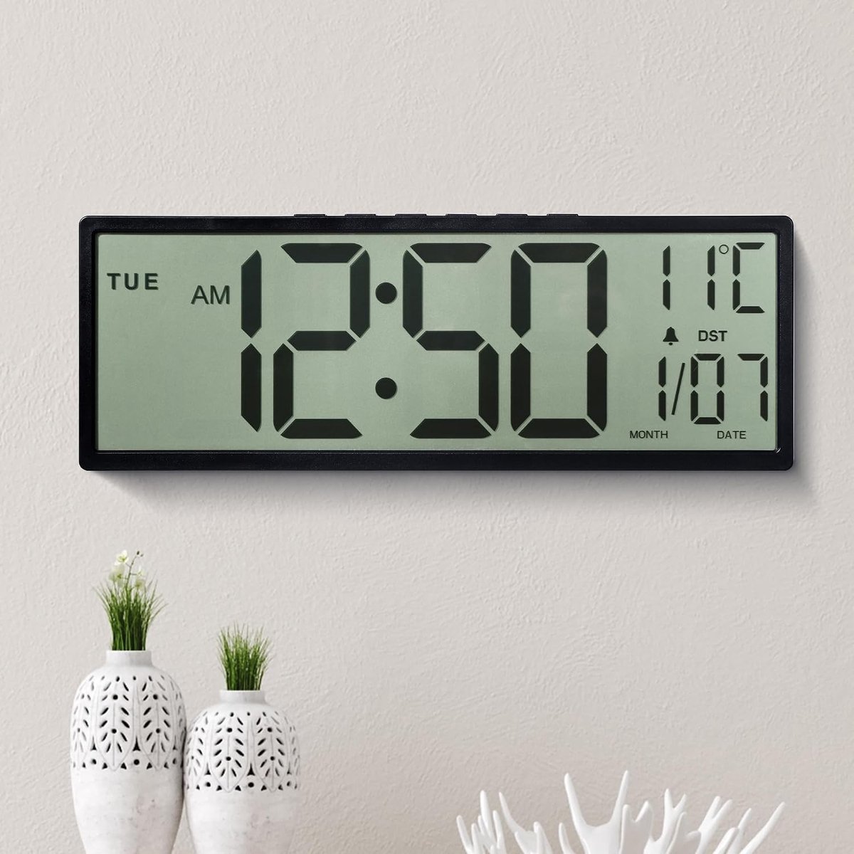 Grote Digitale Wandklok van 15 inch met Batterij, Temperatuurweergave, Datum en Eenvoudige Leesbaarheid voor Woonkamer, Slaapkamer en Keuken Decoratie