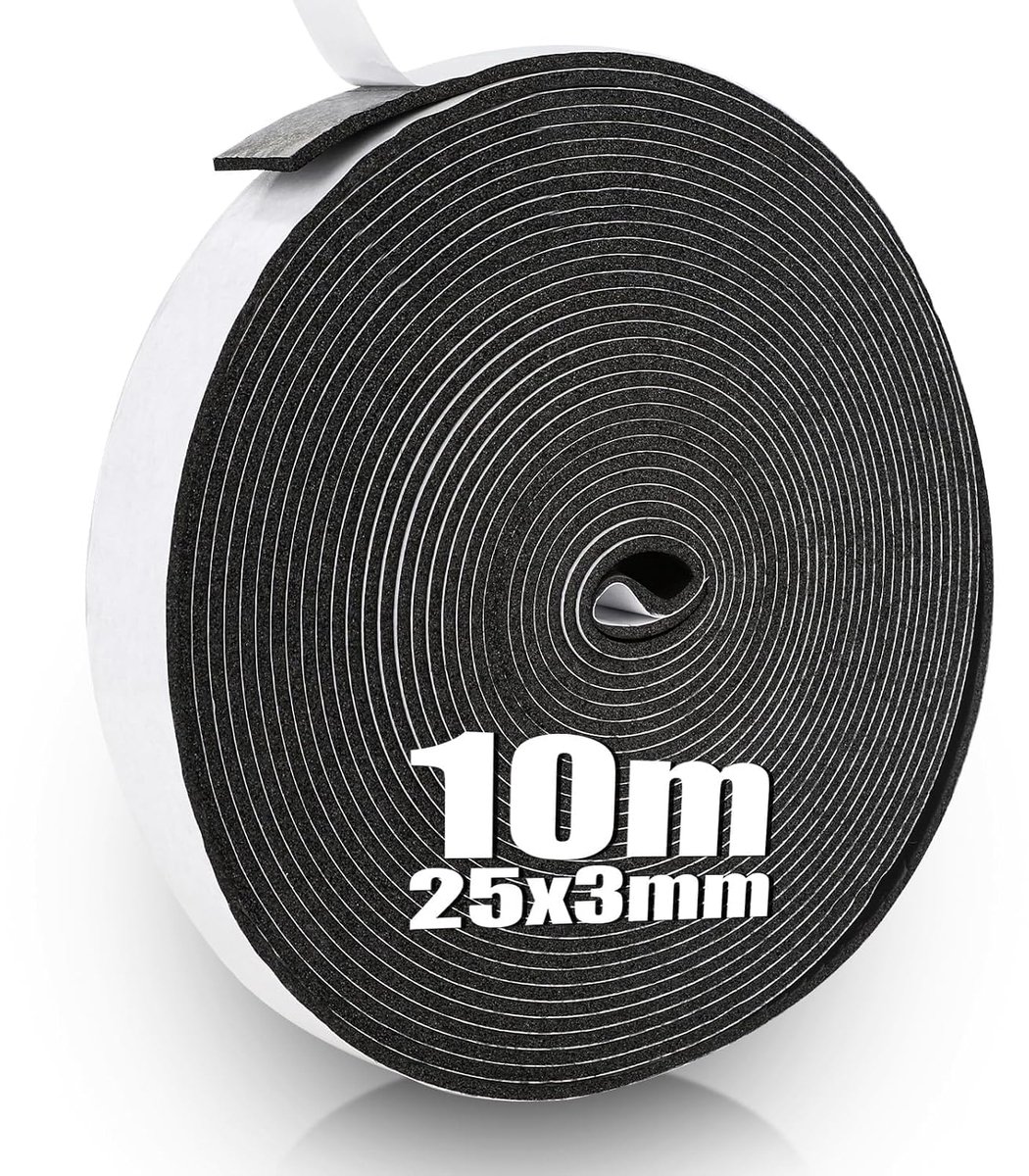 afdichtingstape, zelfklevend, 25 mm x 3 mm x 10 m, schuimtape