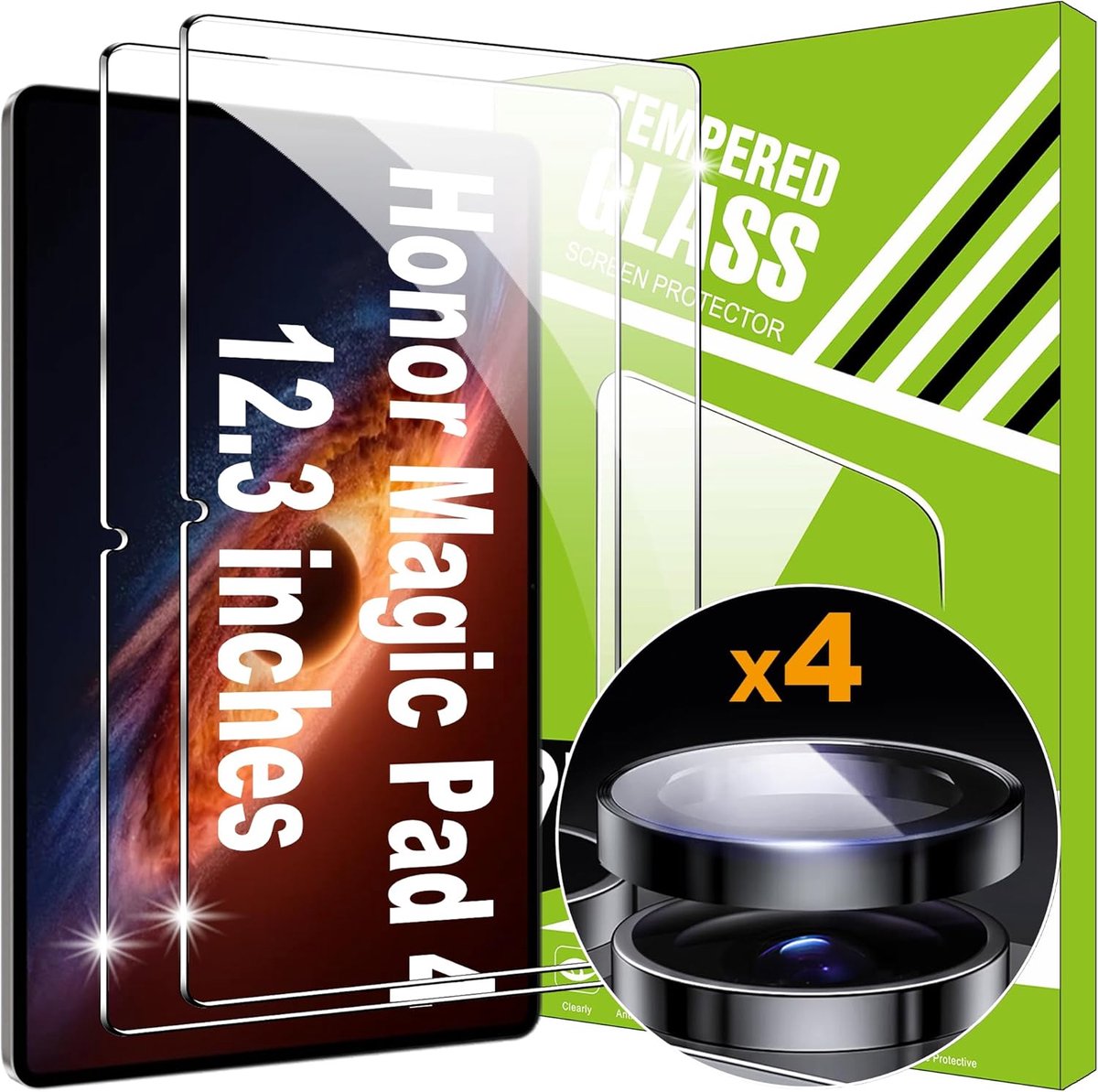 Film voor Honor Magic Pad 4 12.3" Screen Protector [2+2 Stuks] Volledige Dekking Gehard Glas Film Schermbeschermer met Camera Lens Beschermer