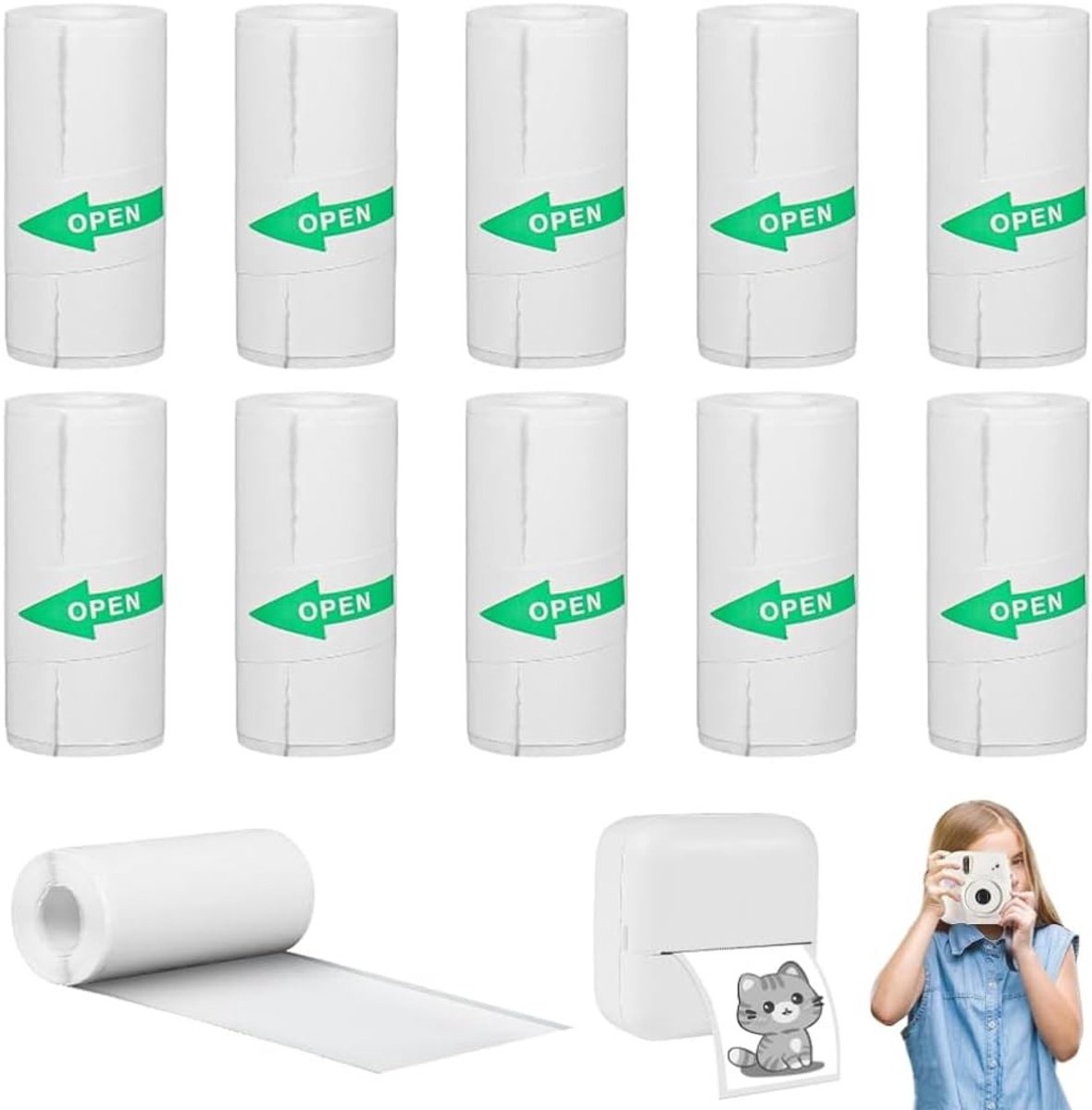 10 Rollen Thermisch Papier (57x25mm) Zelfklevend voor Mini Fotoprinter