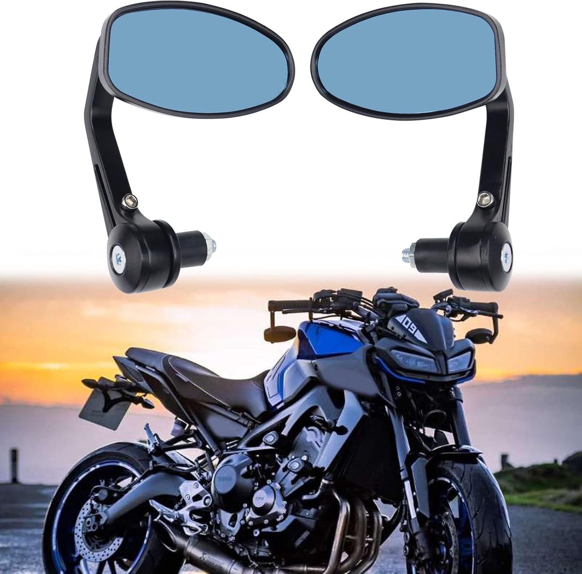 zwart, motorfiets, achteruitkijkspiegel, universeel, 7/8 inch, 22 mm