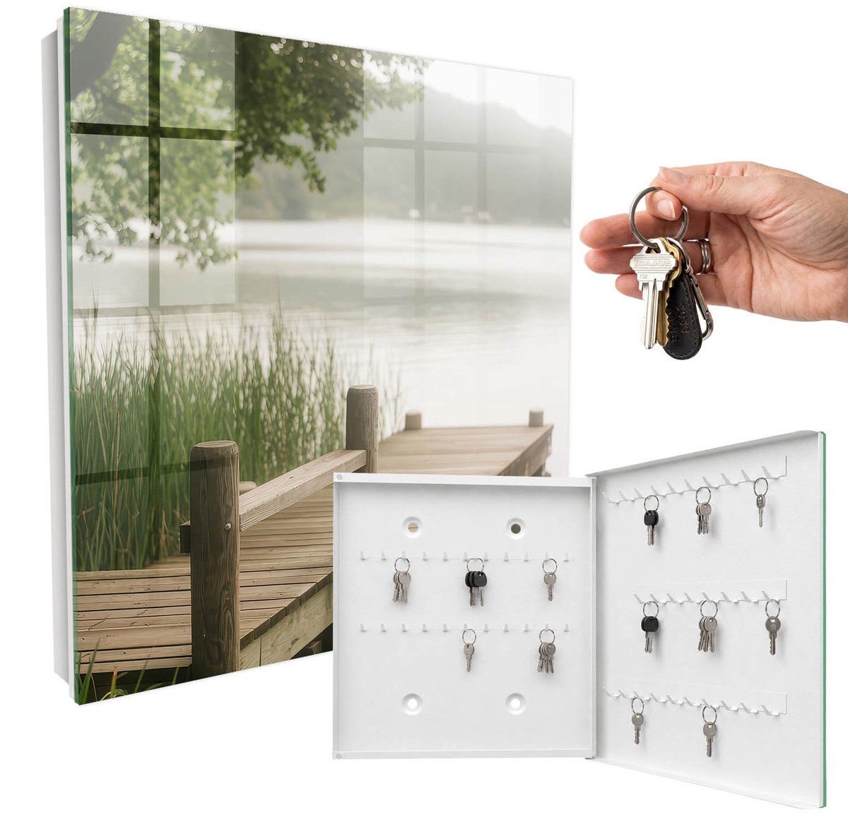 WallMuralia - Sleutelkast - 30x30x5 cm - met 50 haken - Meer Van Vrede Groot Sleutelkastje - Groente Sleutelbox - Rechtsopenend - Wit interieur