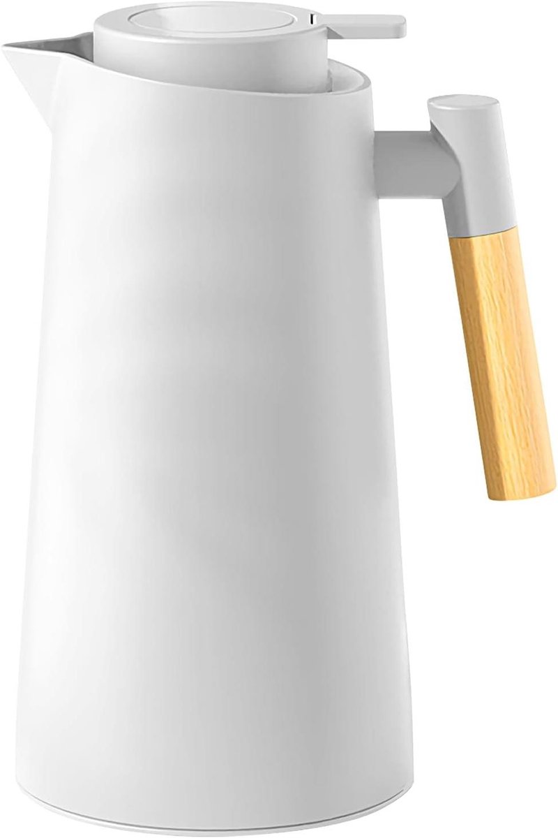 Thermoskan met Glazen Binnenfles - Isolatiekan Warme Dranken - Dranken Warm Houden - Lekvrije Afsluiting - 1000 ml - Wit