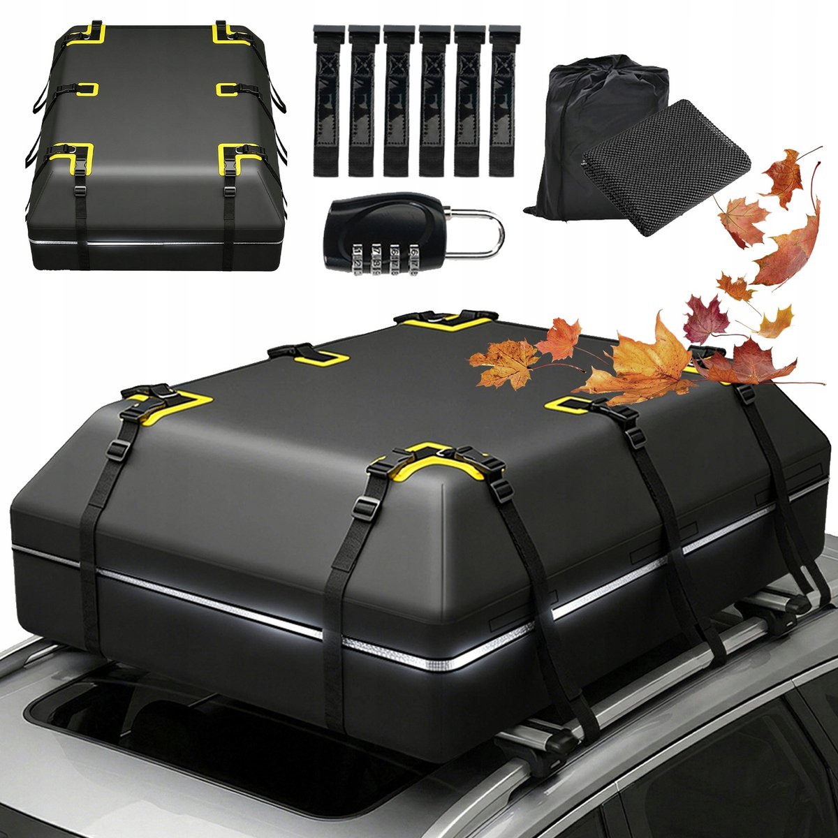 Opvouwbaar Dakkoffer - Autodaktas met Cijferslot - 600L - Waterdicht & Zonnebrandcrème - Universeel - Auto Daktas - Lange reizen & Vakantie & Kamperen - Voor SUV en Sedan - Zwart