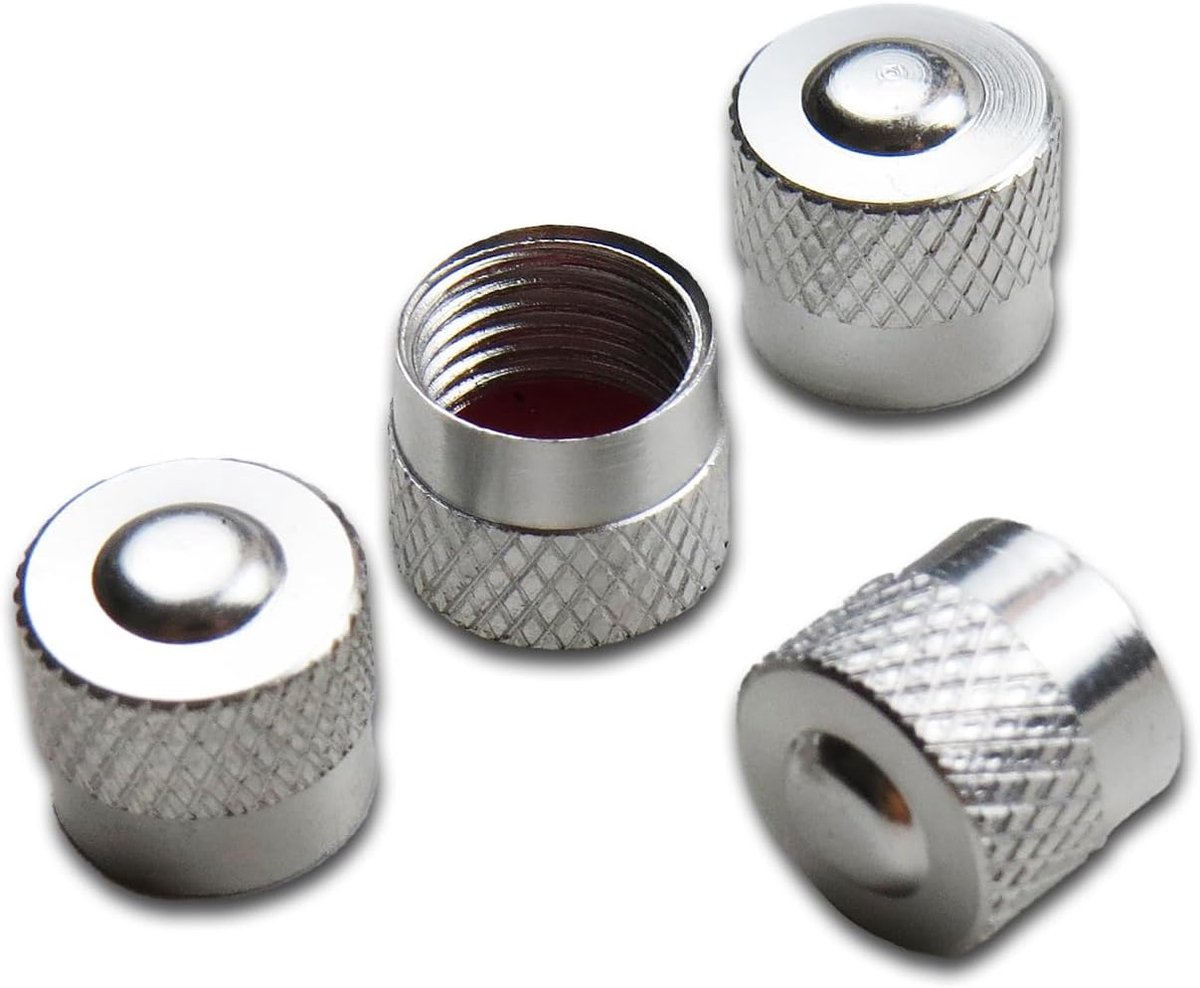Ventieldopjes; Set van 4 Schrader Ventieldoppen | Geschikt voor Auto, SUV, Motor & Fiets – Duurzame Bescherming voor Wielventielen (Zilver, Racing)