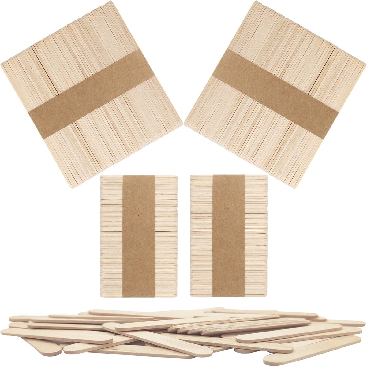 Houten Stokjes, Ijsstokjes van Hout, Combinatie van Twee Maten – 114 mm x 9 mm x 2 mm, 64 mm x 9 mm x 2 mm, in totaal 200, Berk, Basiskleur – Houten Stelen, Doe-Het-Zelf