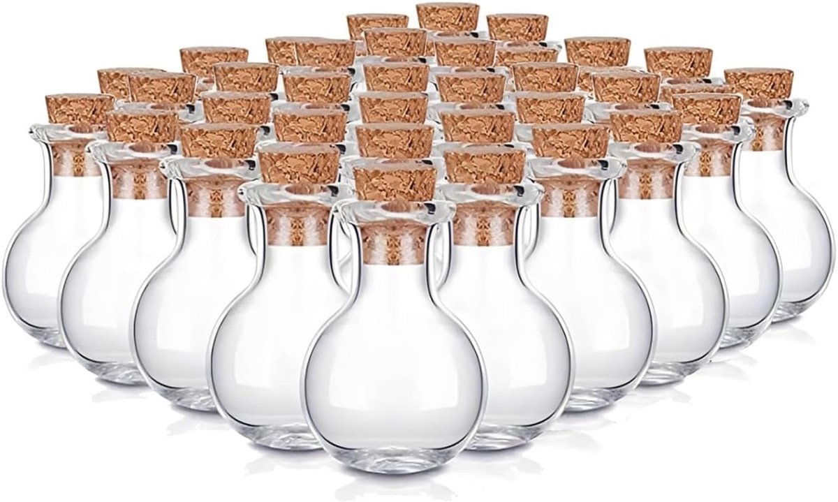 Mini-glazen flesjes 30 stuks - ronde kleine glazen met kurk - ideaal voor knutselwerk en feestdecoraties - SnelShoppen
