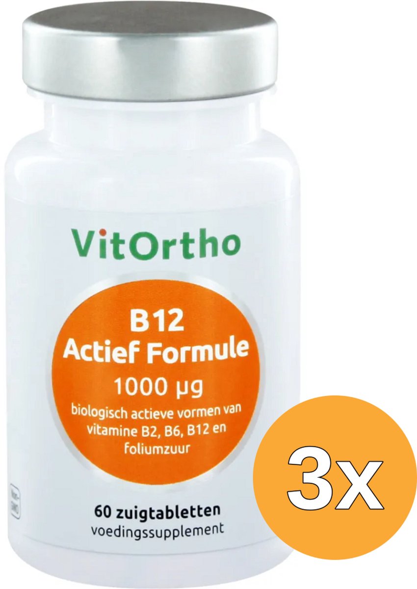3x Vitortho B12 Actief Formule 1000 Mcg (60 zuigtabletten)