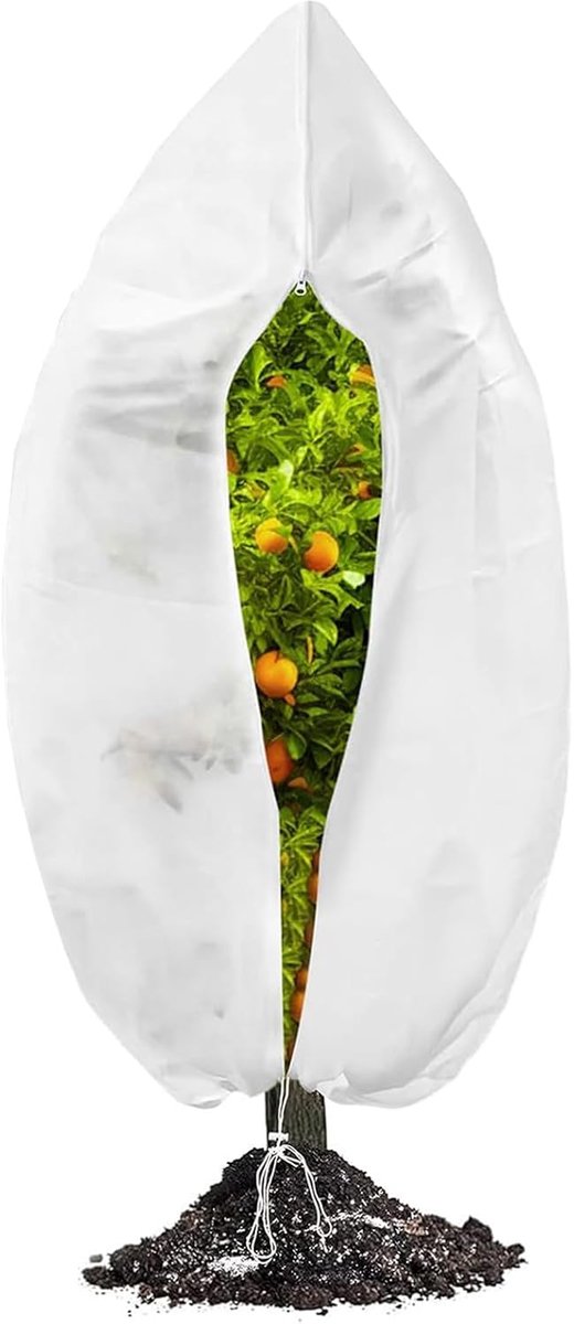 SnelShoppen - Non-woven plantenbedekking 80 x 100 cm met trekkoord en rits, ademend en warm, bescherming voor buitenplanten, niet voor winterplanten,