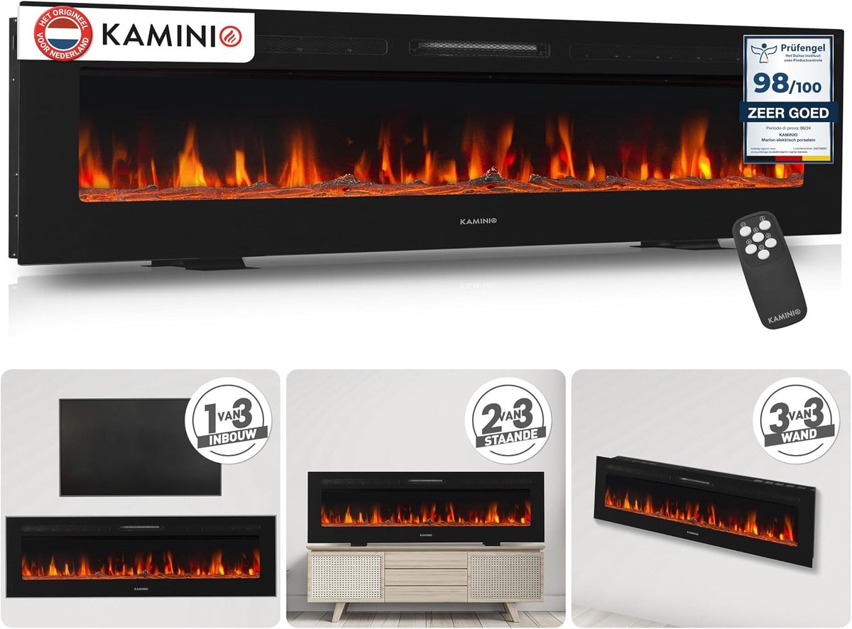 SnelShoppen - Elektrische Haard - 3-in-1 Verwarming met 3D Vlam Effect, 12 Vlamkleuren, Afstandsbediening (178 cm) - Vrijstaand, Wandmontage of Inbouw