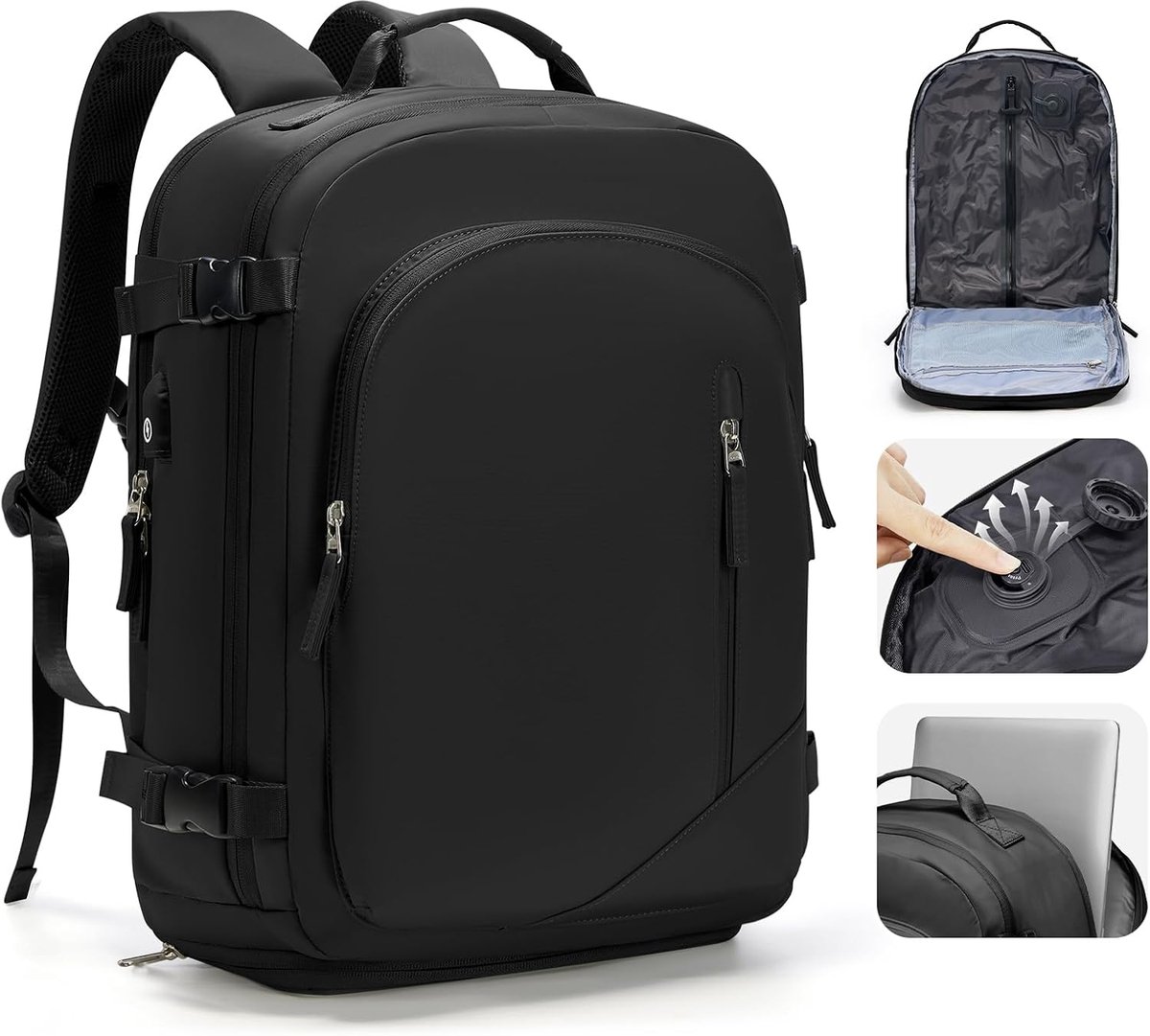 SnelShoppen - Vacuum Rugzak Handbagage 40x30x20 voor Ryanair/45x36x20 voor EasyJet, Reiserugzak met Schoencompartiment, Laptop Rugzak Dames, Casual Zw