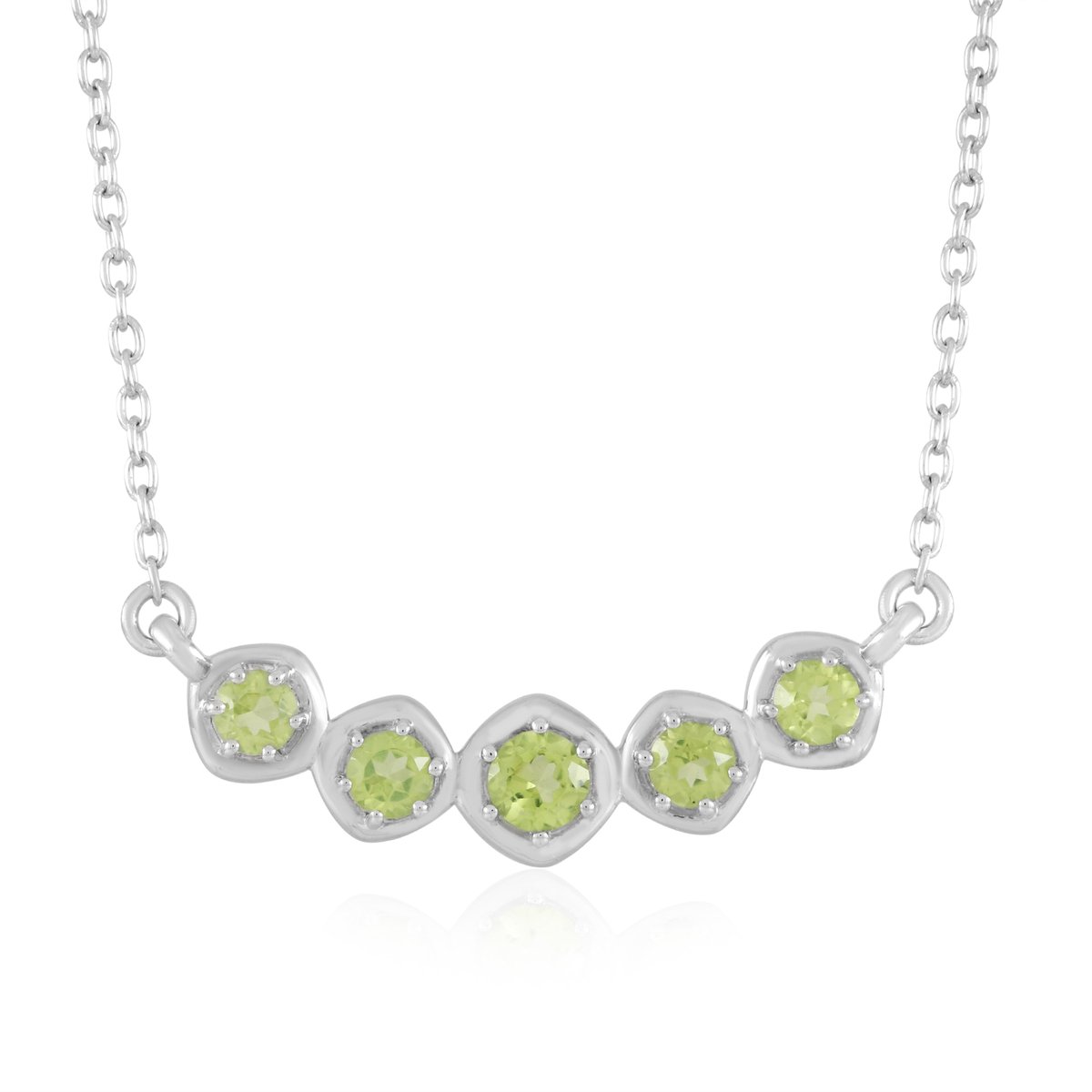Cavill - Zilveren Ketting met 0,905 ct Peridot - 925 Sterling Zilver Gerhodineerd - Elegante Groene Edelsteen - Rondgeslepen Prong-zetting