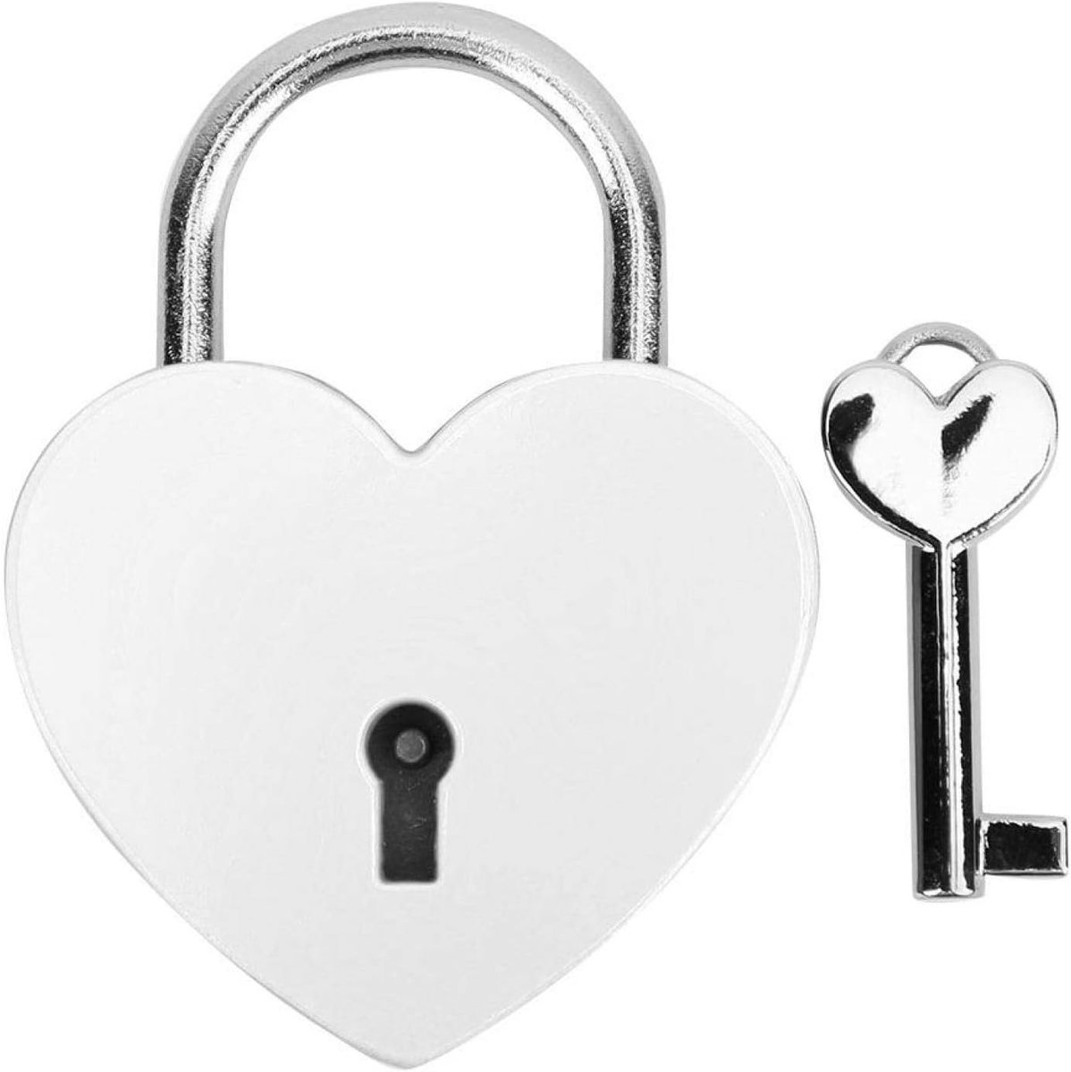 SnelShoppen - Hartvormige Metalen Hangslot met Sleutel - Duurzaam en Decoratief Slot voor Bagage, Journals, Sieradenboxen - Wit