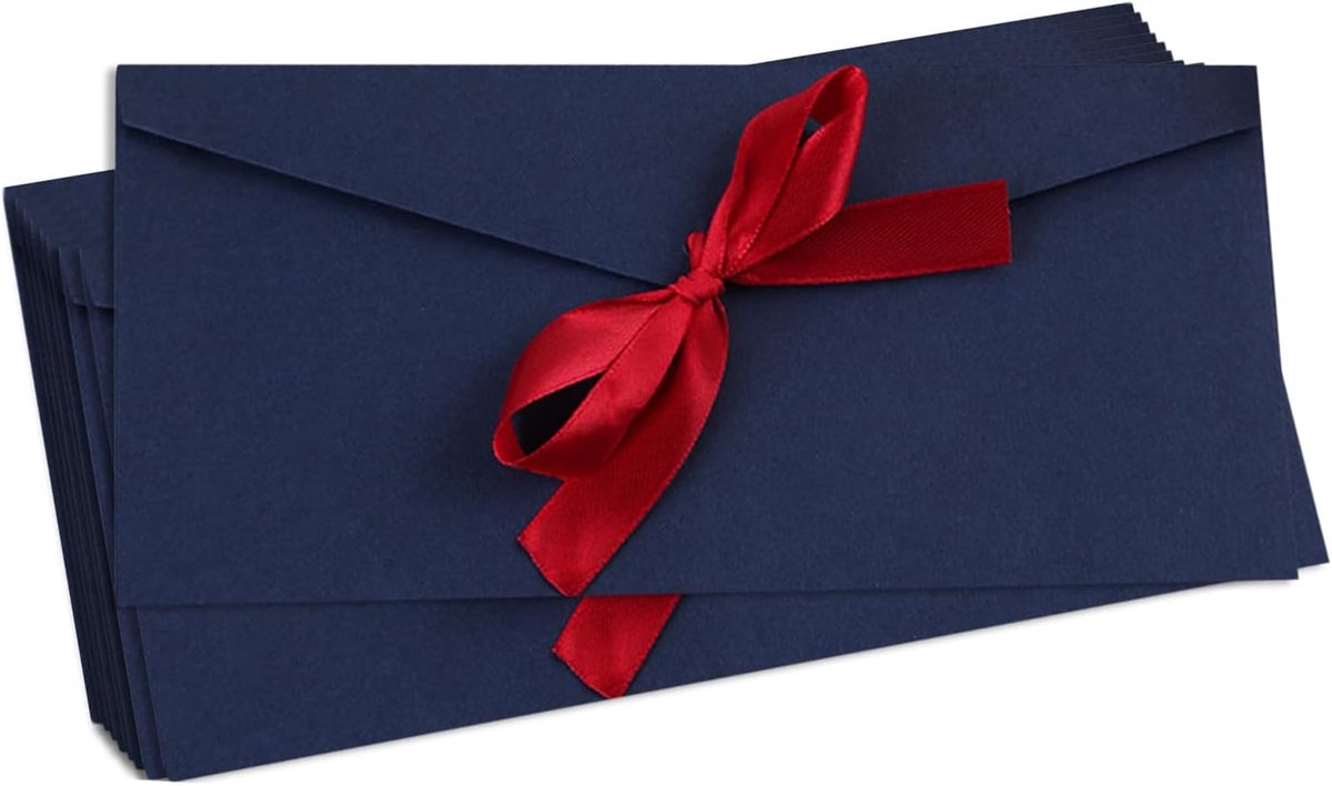Elegante enveloppen – set van 10 – grote vintage enveloppen van kraftpapier (portefeuillemodel) – voorzien van strikken van satijnlint – bordeauxrode enveloppen voor cadeaubonnen – geschikt voor verjaardagen, Kerstmis en meer – blauw