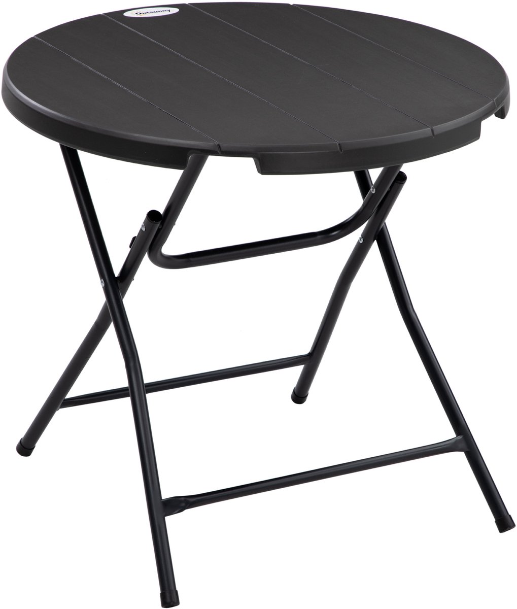 1 stuks Opvouwbare tuintafel - Rond - Met houtlook tafelblad - Weersbestendig - Stabiele constructie - Ruimtebesparend opbergen - Staal - 80×80×73cm - Geschikt voor plaatsing in de tuin om spullen op te zetten - Donkergrijs