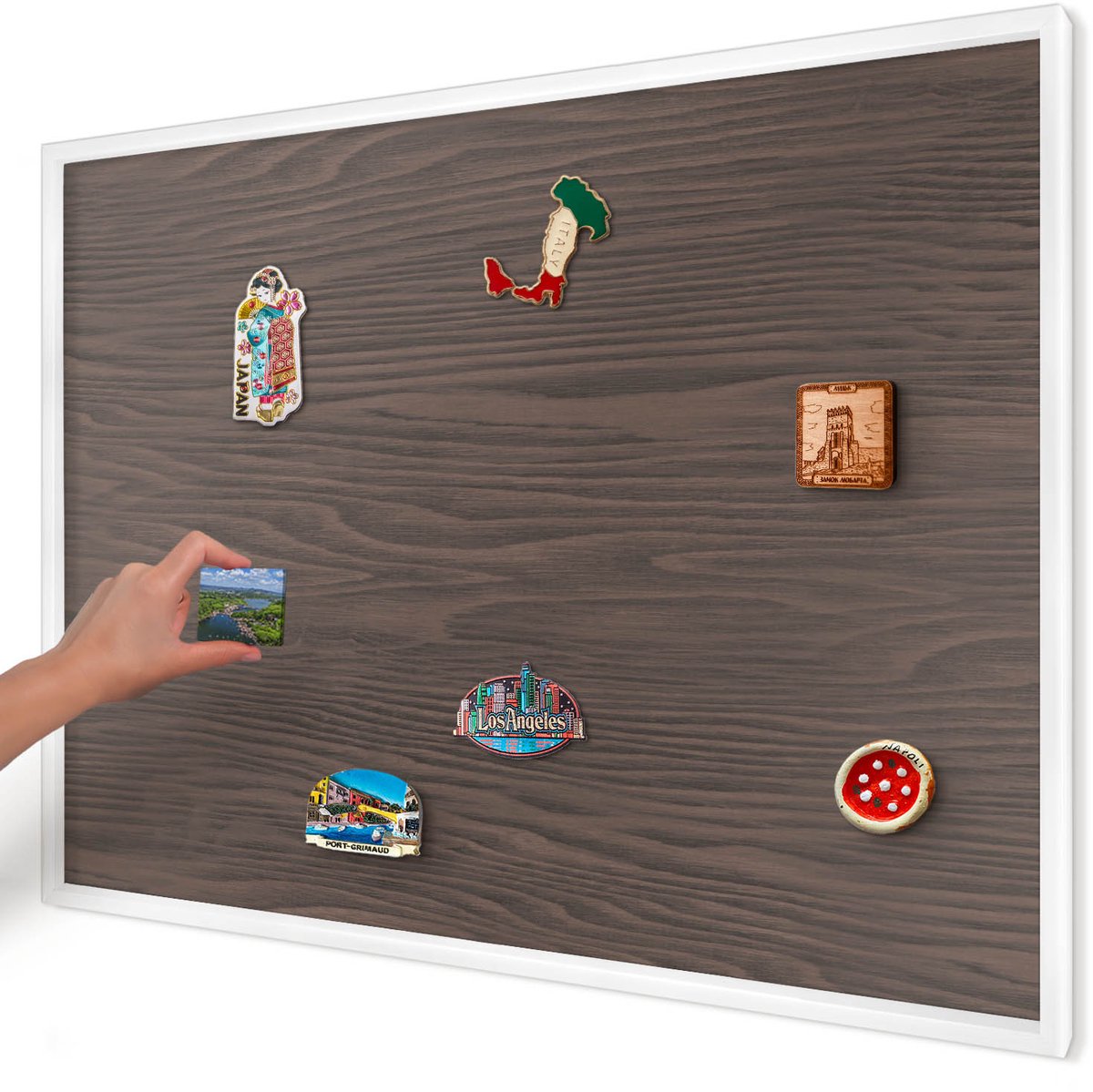 Artprintcave Bruin Magneetbord mit Witte Lijst - 100x70 cm - Natuurlijk Hout Magnetisch Bord - Rustiek Wandbord Magnetisch - Texturen