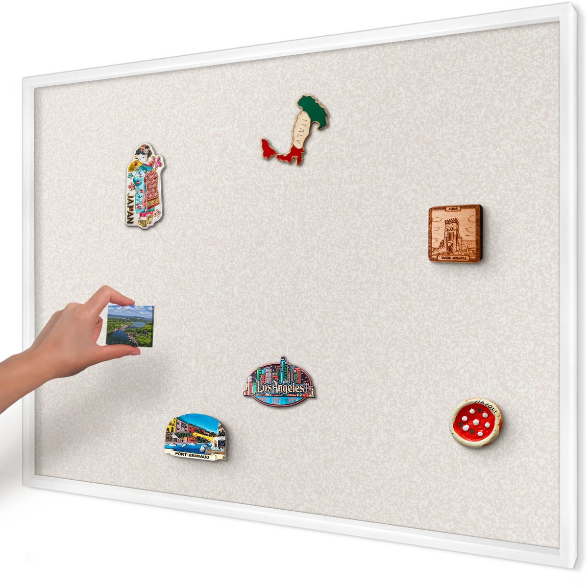 Artprintcave Romig Magneetbord mit Witte Lijst - 100x70 cm - Romige Textuur Magneetbord Voor Foto's - Minimalist Magnetisch Bord Voor Magneten - Texturen