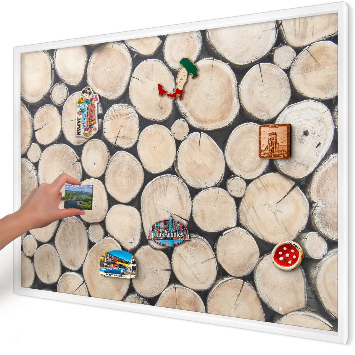 Artprintcave Beige Magneetbord mit Witte Lijst - 100x70 cm - Houtstructuur Magnetisch Bord Voor Magneten - Rustiek Magneetbord Voor Keuken - Texturen