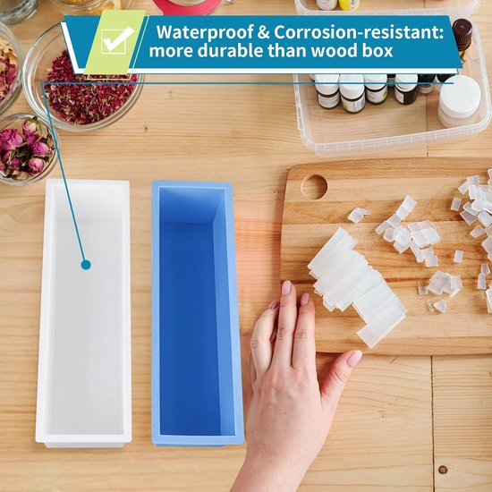 2 stuks zeepvorm met kunststof doos, rechthoekige siliconen mallen vorm, 1450 ml, gereedschap voor het maken van wervelingen voor zeep, kaarsen, harsgieten, desserts (blauw) — afbeelding 3