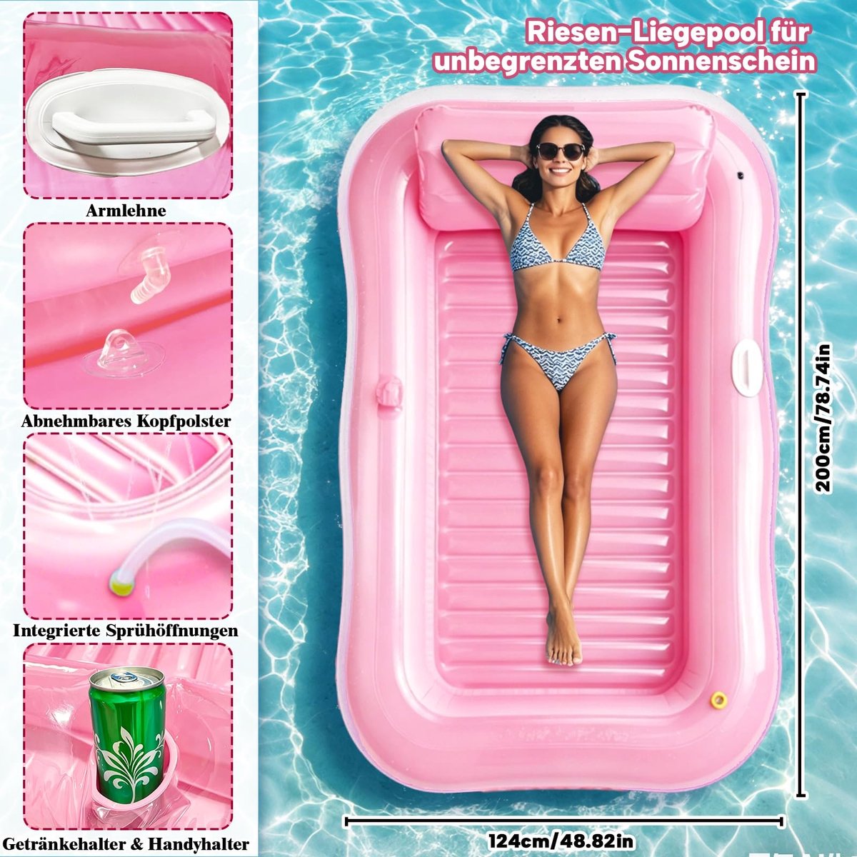Omgoods - Opblaasbare Tanning Pool voor Volwassenen met Kussen en Sprinkler