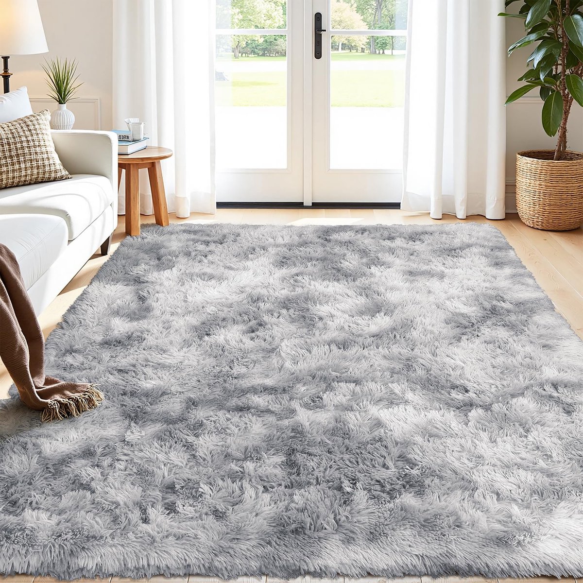 Omgoods - Fluffy Vloerkleed 120 x 160 cm, Wasbaar, Anti-slip, Grijs