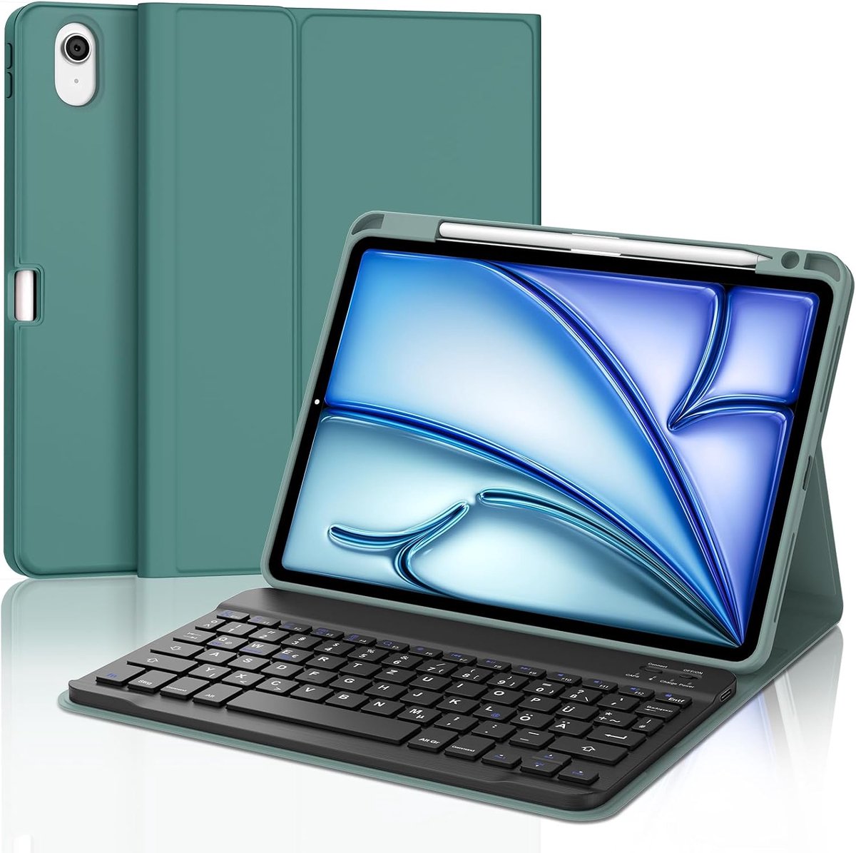 Toetsenbord voor iPad Air 11 inch M4 2026/M3 2025/M2 2024, beschermhoes met penhouder, hoes met Bluetooth magnetisch QWERTZ toetsenbord voor iPad Air 11 inch 8e/7e/6e generatie M4/M3/M2