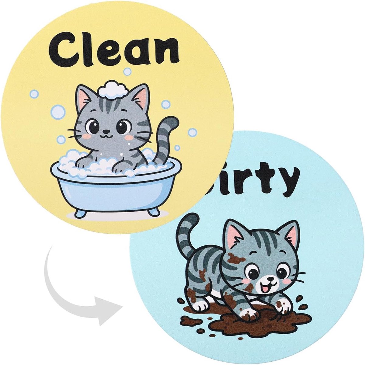 Dirty Flip Magneet voor Vaatwasser, Grappig Dubbelzijdig Vaatwasser Magneet Bord Sterke Magnetische Omkeerbare Clean and Dirty Indicator voor Keuken Wasruimte (Schattig Kat Ontwerp)