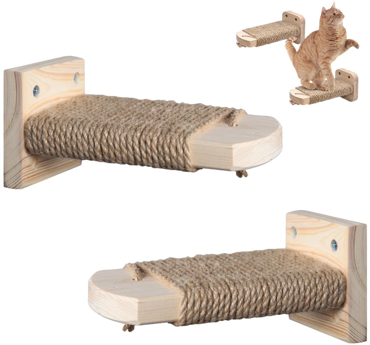 Omgoods - Houten Kattenladder met Jute Touw, Set van 2 voor Klimmen en Spelen