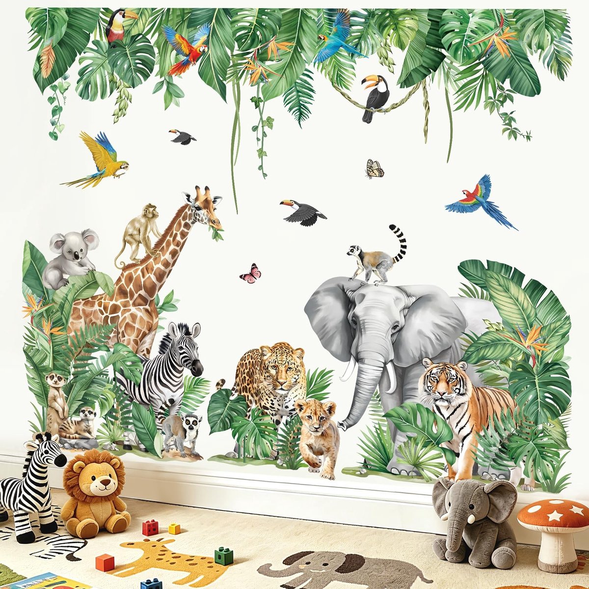 Omgoods - XXL Jungle Dieren Muurstickers - Safari Olifant, Giraf en Luipaard