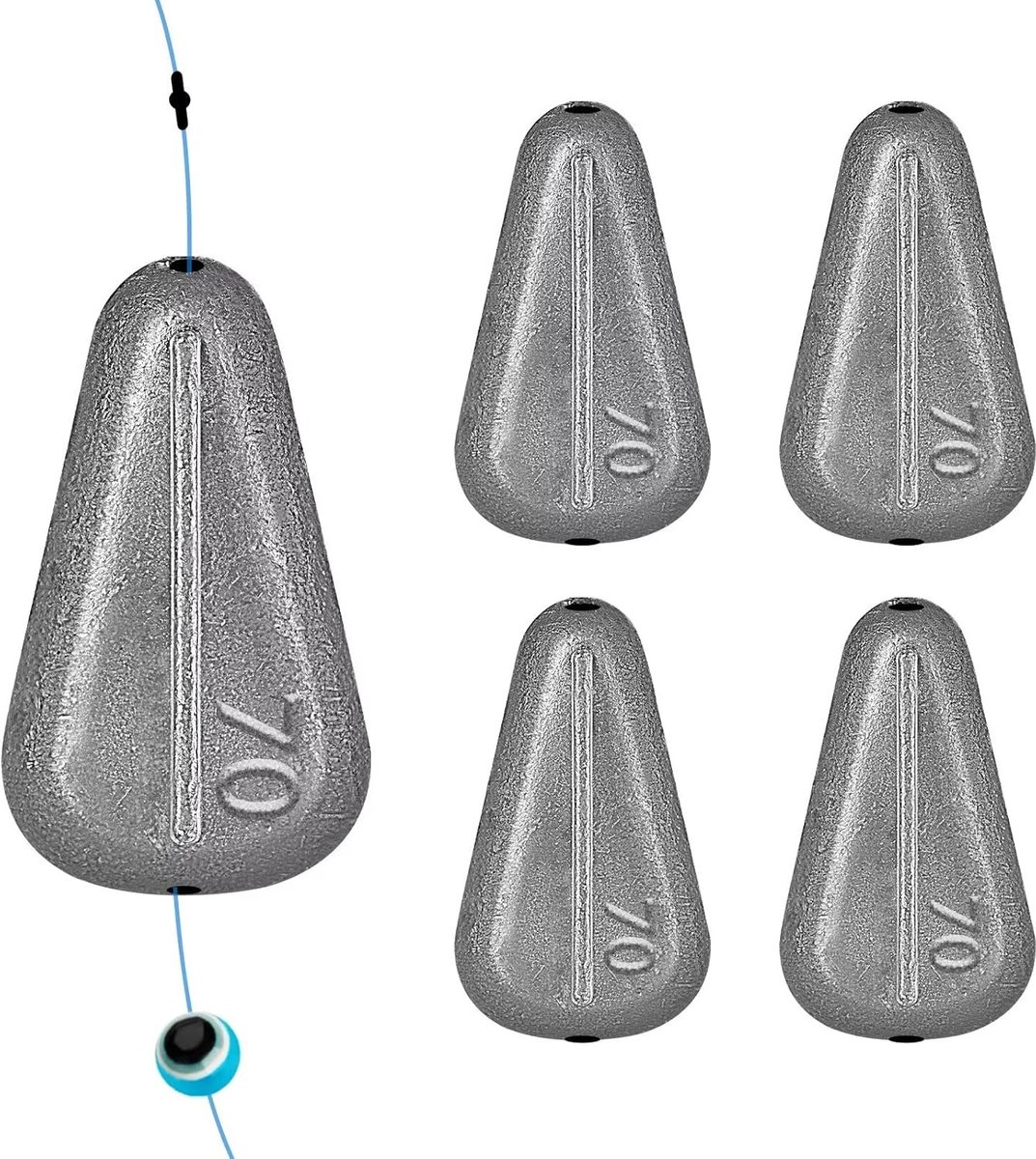 Visgewichten Geen rol loodgewichten Geen Snag Platte Inline Sinkers voor Catfishing Rigs Zoutwater Zoetwater - 70G - 5 STKS