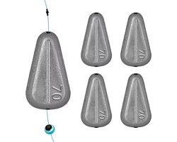 Visgewichten Geen rol loodgewichten Geen Snag Platte Inline Sinkers voor Catfishing Rigs Zoutwater Zoetwater - 70G - 5 STKS