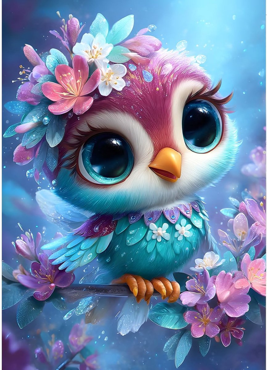 Cartoon Vogel Diamond Painting Kits voor Volwassen Beginners, 5D Bloemen Diamond Art Kits, DIY Ronde Volledige Boor Dreamland Gem Art met Schilderij Kits Ontspannen Craft Home Wall Decor 30 x