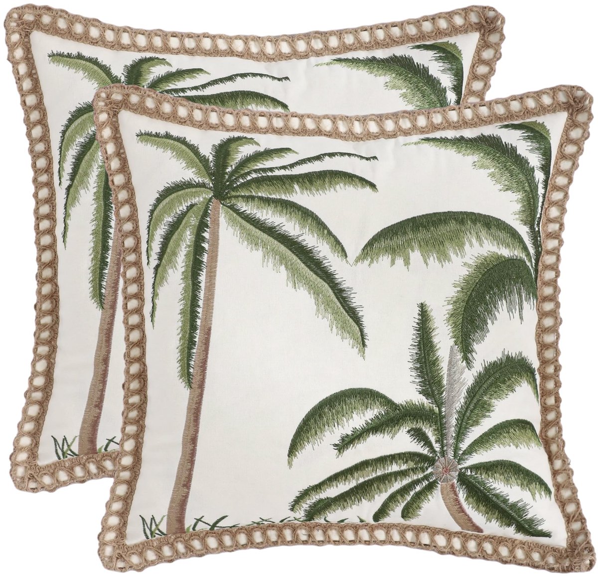 Omgoods - Set van 2 Kussenslopen 45x45 cm - Tropische Palm Embroidery voor Woonkamer en Slaapkamer