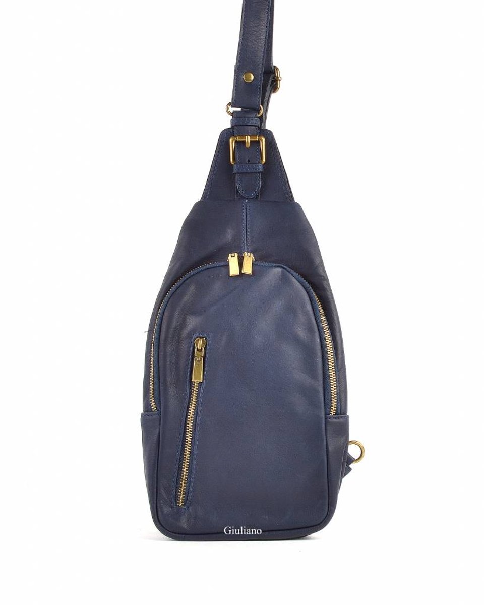 Giuliano gewassen lederen rugtas Noor - Dames - Made in Italy - Donkerblauw