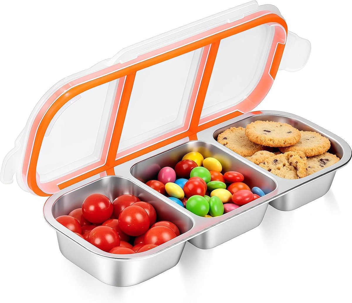 RVS Snackcontainer Herbruikbare 3-vaks Kruidenbox Met Deksel Voor Kinderen En Volwassenen Praktische Verdeelde Snack Bewaarcontainers Sauscup