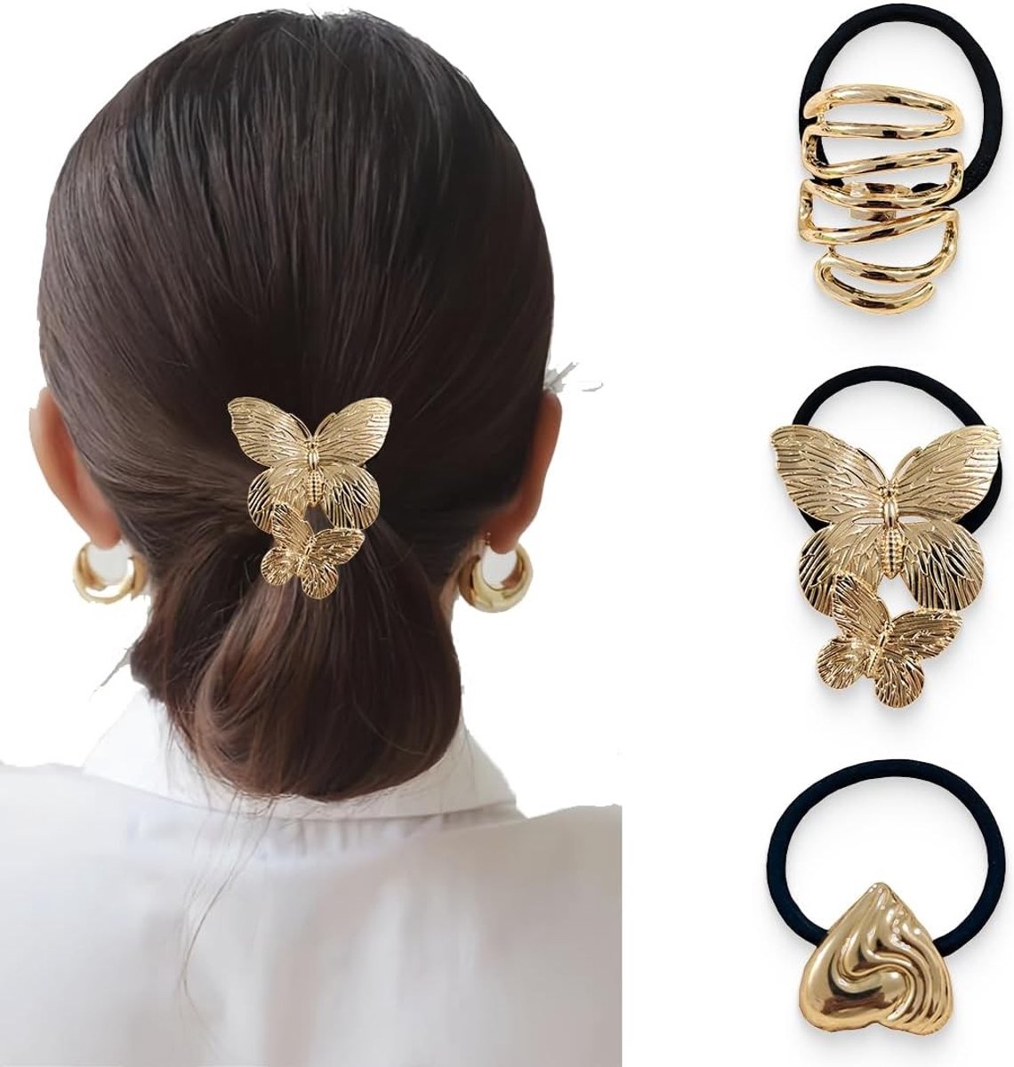 Set van 3 Gouden Haarmanchetten voor Dames - Elastische Haaraccessoires van Metaal