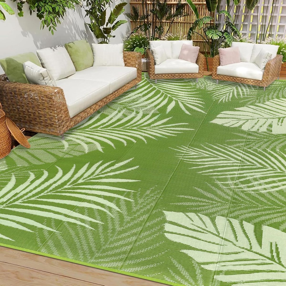 Outdoor tapijt, weerbestendig, 180 x 270 cm, uv-bestendig, tapijt, camping, waterdicht, kunststof, picknickdeken, lichtgewicht, omkeerbare mat voor terras, buiten, balkon, tuin