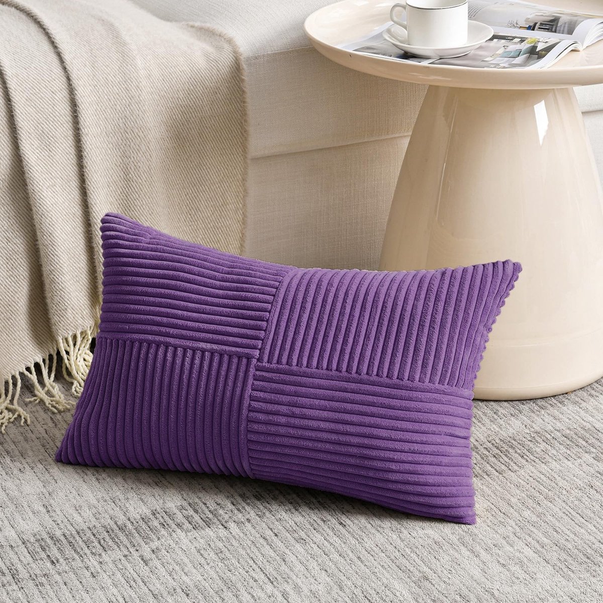 Omgoods - Paarse Kussenhoes 40 x 80 cm - Zachte Corduroy Decoratie