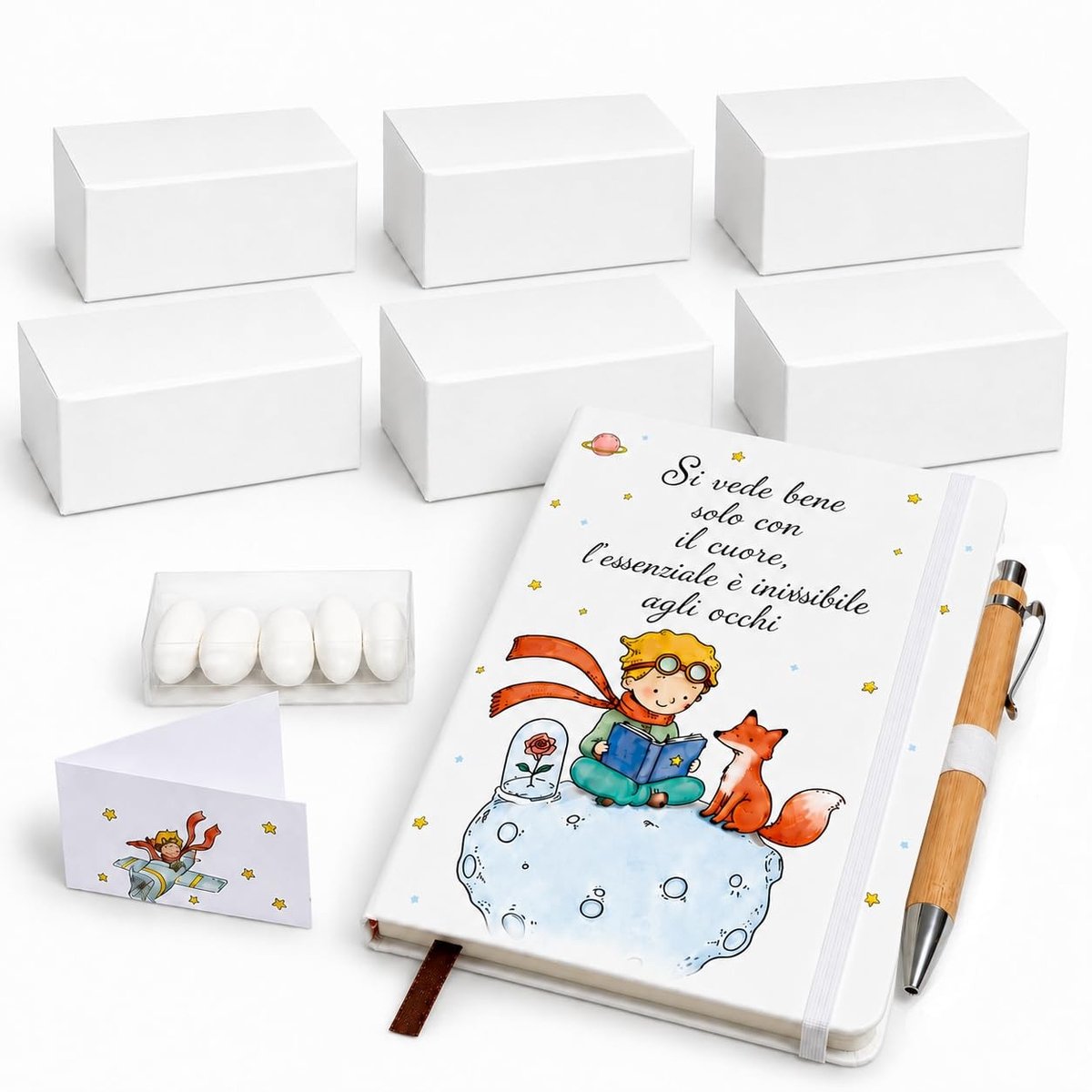Omgoods - Set van 3 Gastgeschenken - Kleine Prins Notitieboek met Bamboepen en Geschenken