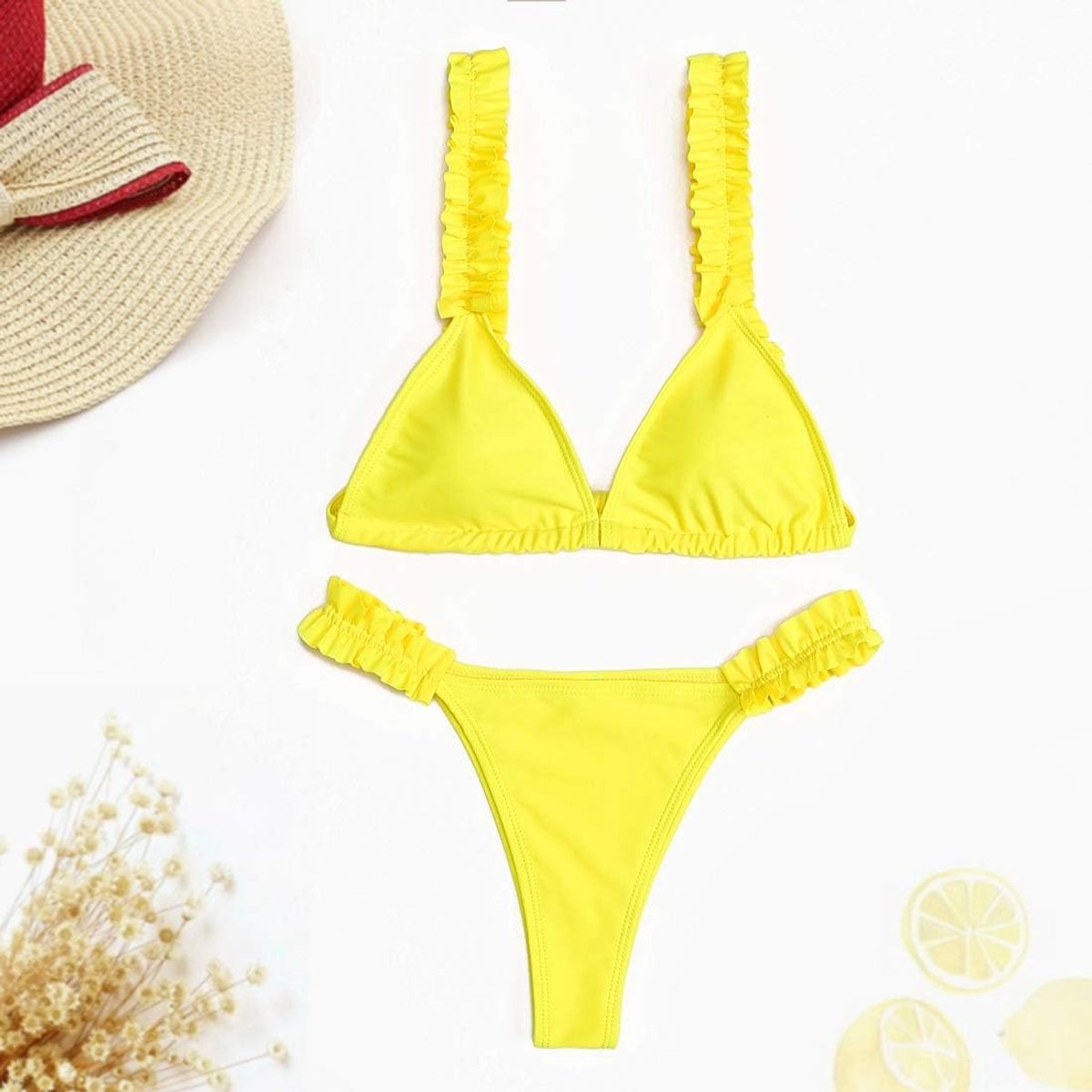 Dames bikini-set, verstelbaar, badmode. - geel - S