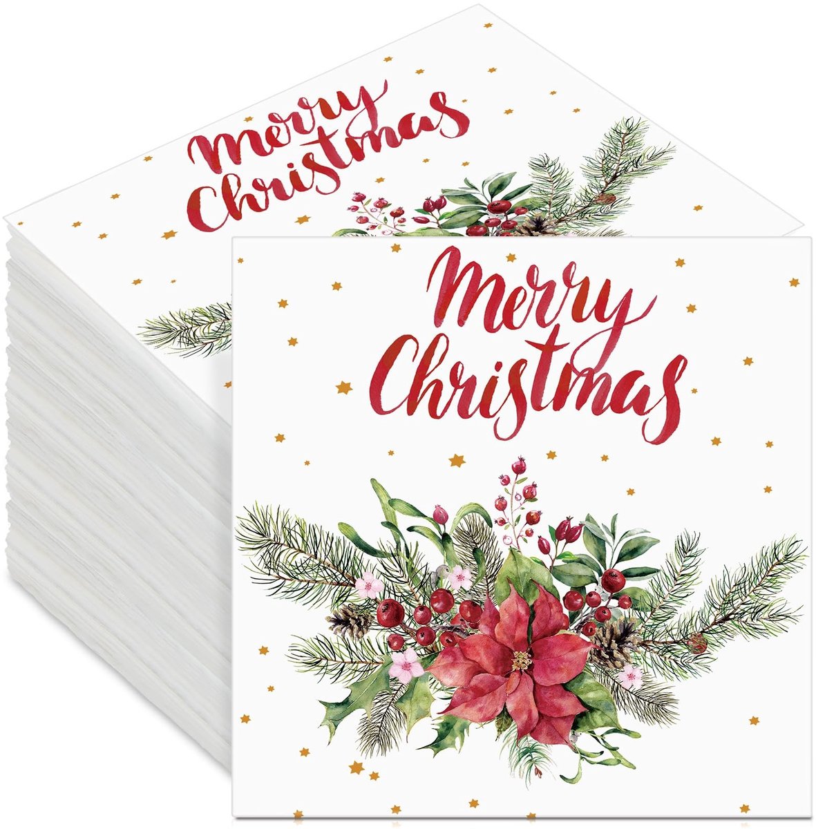 Omgoods- Kerstservetten 200 Stuks - Papieren Servetten 33 x 33 cm - Wegwerp Servetten - Diner Servetten - Kerstfeest Decoratie - Voor Thuis en Restaurant - Dinerservetten
