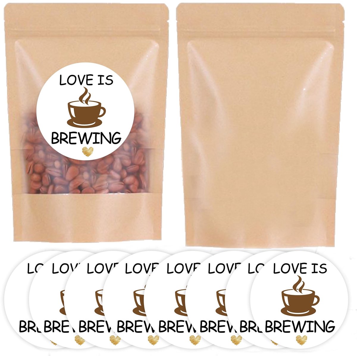Omgoods - Koffie-Thema Gift Set - 50 Kraft Zakken met Stickers