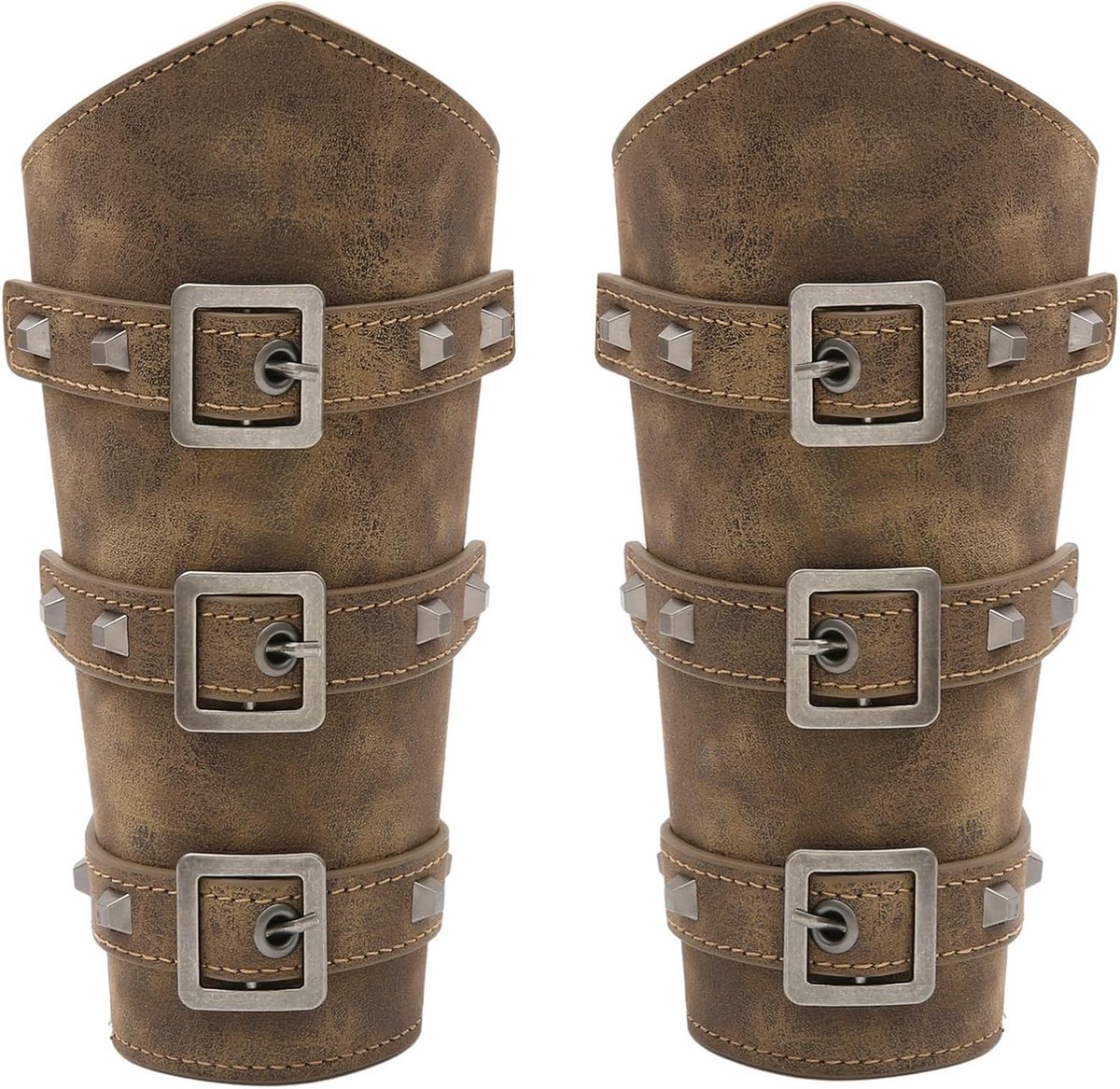 Faux Lederen Arm Guards,Mens Gauntlet Polsband,Viking Gesp Bracers, Punk Cosplay LARP Boogschieten Armor Armband, Bruin, Adjustable size
