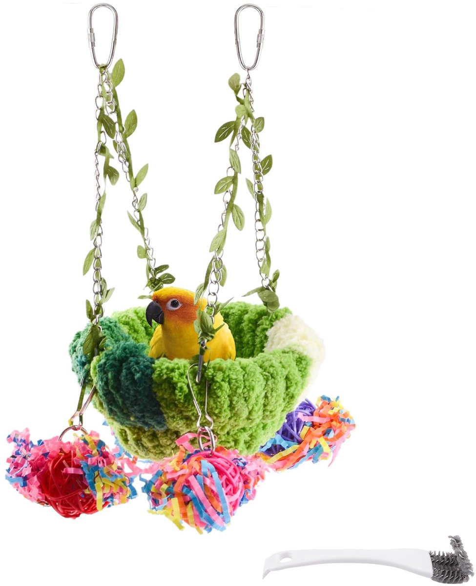 Omgoods - Hangende Vogelbed en Speeltoestel voor Papegaaien met Schoonmaakborstel